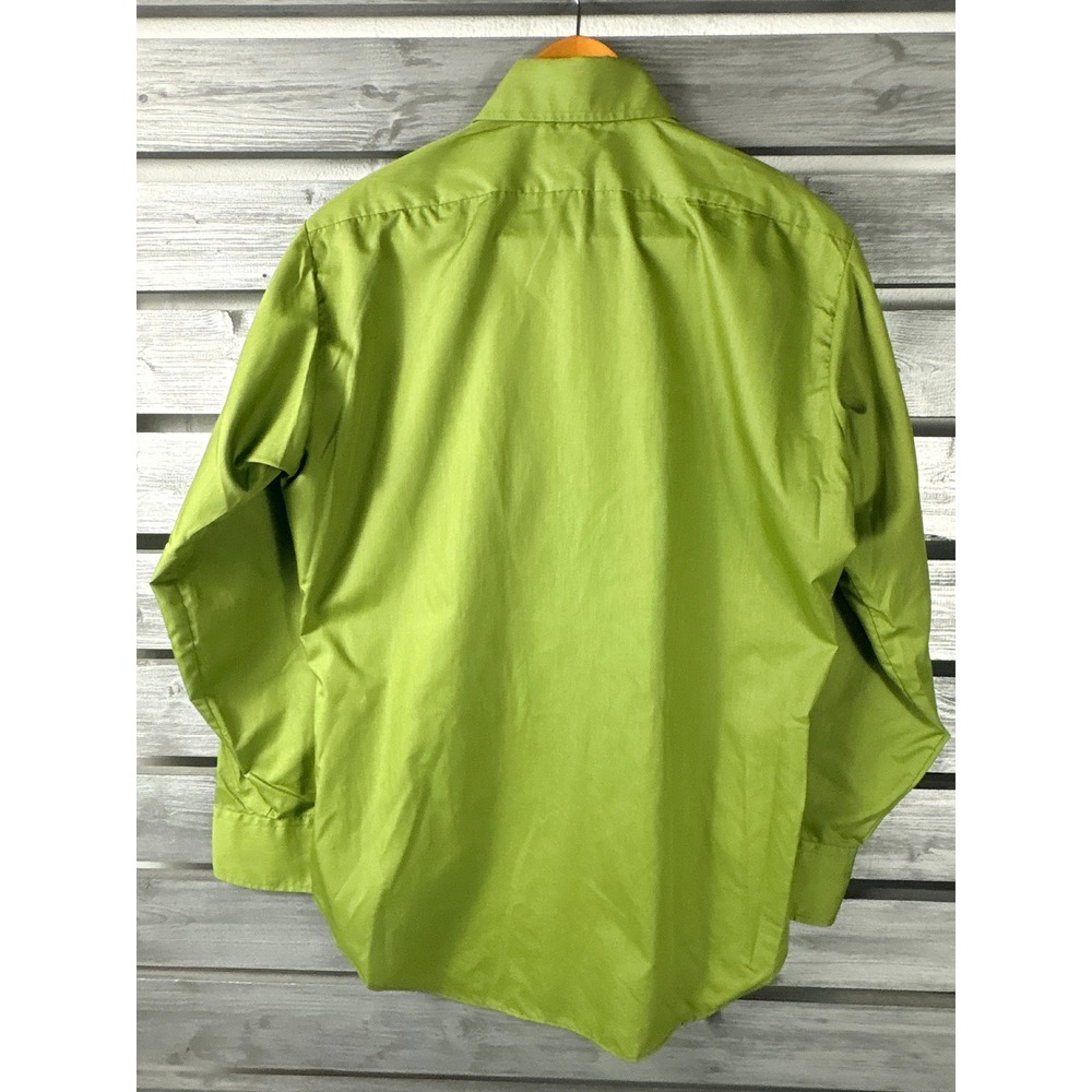Vintage 70s Arrow Kent Lime Green Button Down Shirt Men 15/32 M disco big collar - Picture 8 of 8